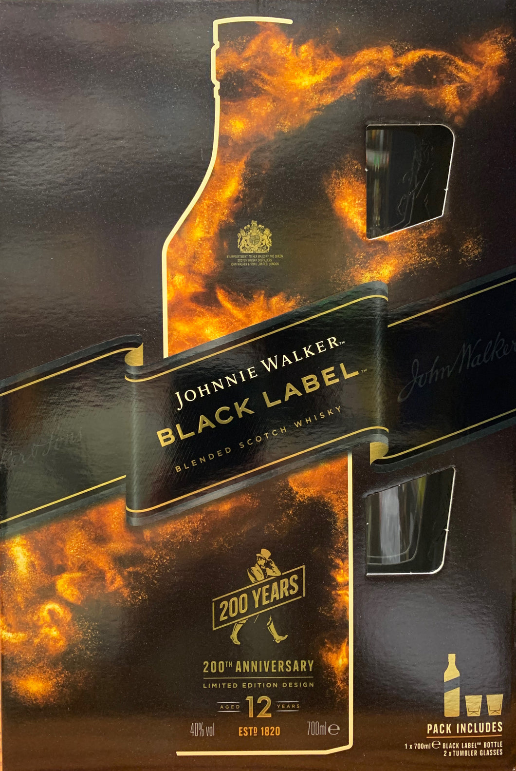 Johnnie Walker Black Label 12 Year Old Blended Scotch Whisky - 2 Tumbler Glass Gift Set