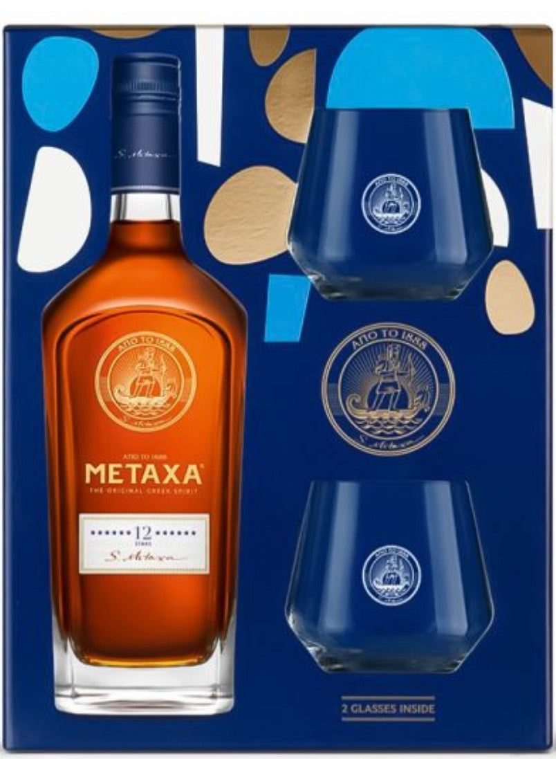2 Set Tumblers Metaxa + 70cl Brandy 12 Gift 40% ( Off ) Bodyfuel – Licence Star Greek