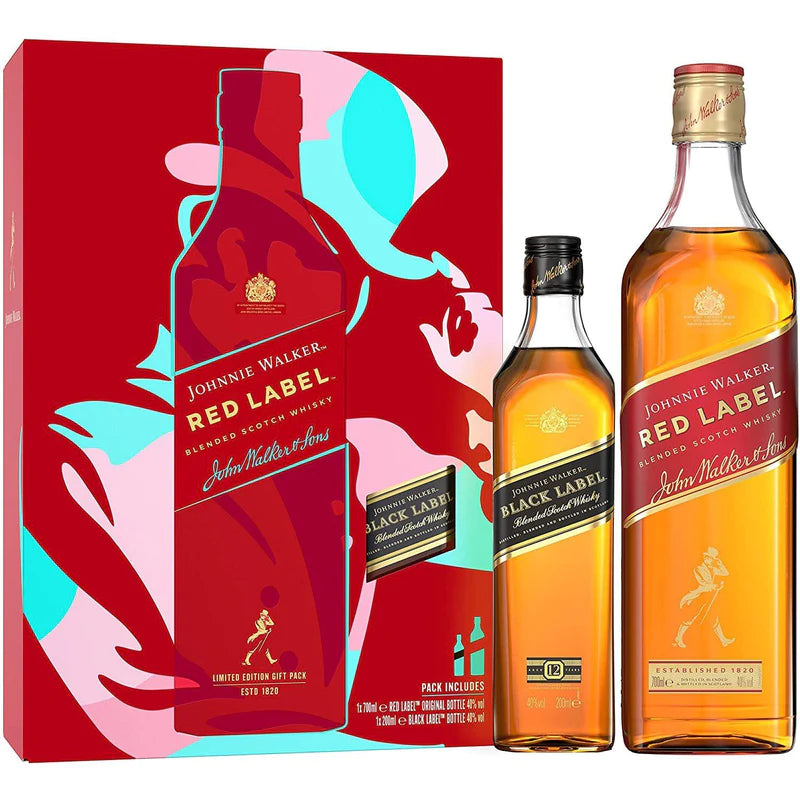 Johnnie Walker Red Label Blended Scotch Whisky 70cl and Johnnie Walker Black Label 20cl Gift Pack 40%