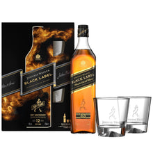 Load image into Gallery viewer, Johnnie Walker Black Label 12 Year Old Blended Scotch Whisky - 2 Tumbler Glass Gift Set
